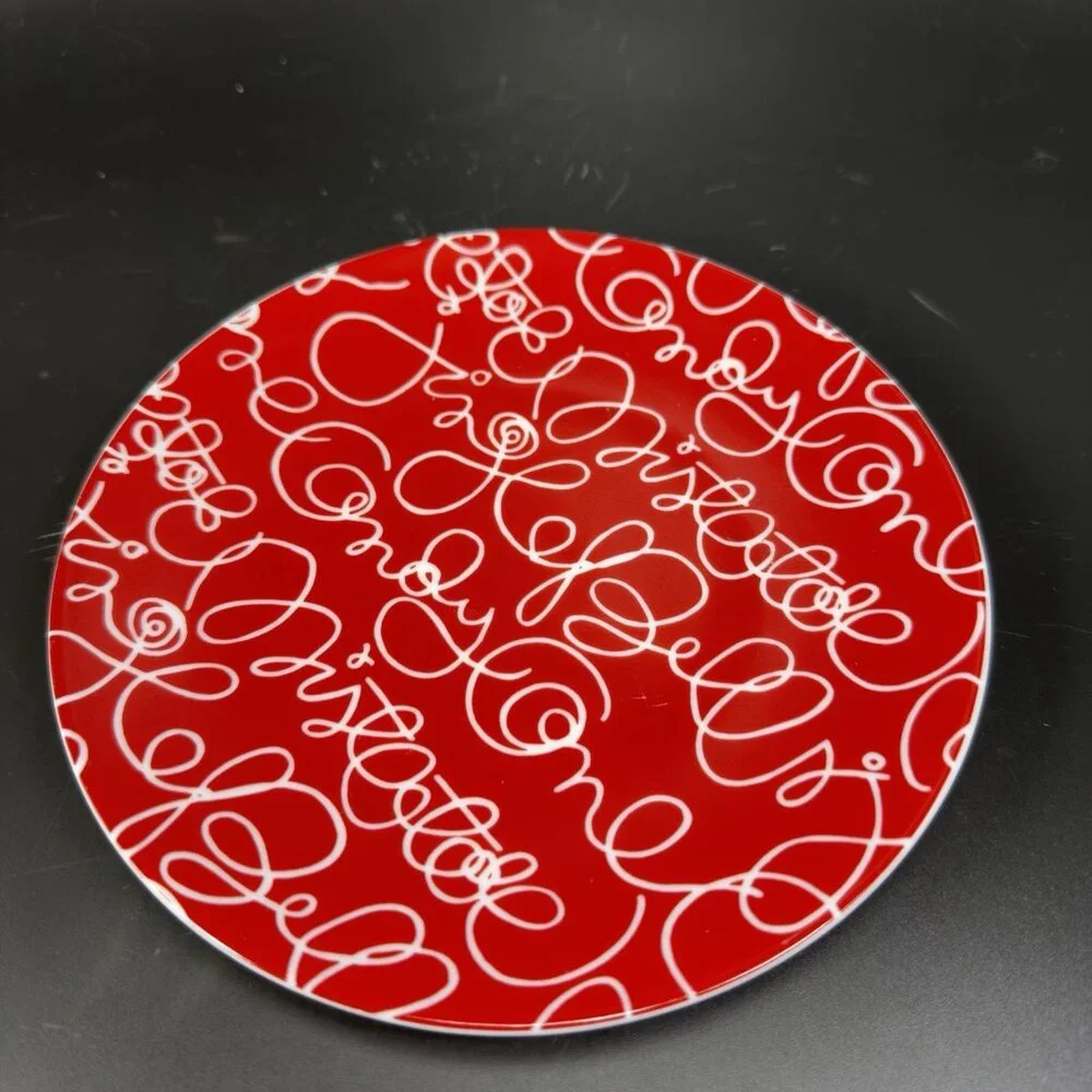 Crate & Barrel Artwork Script Christmas Holiday Dish Plate Set‎ 4 Plates 6.5inch